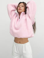 Casaco de Malha Oversized para Mulheres - Suéter Macio e Aconchegante em Rosa com Zíper Completo, Gola Alta Lavável à Mão Casual Outerwear Para Camadas no Inverno (Rosa/Branco Preto-Marinho)