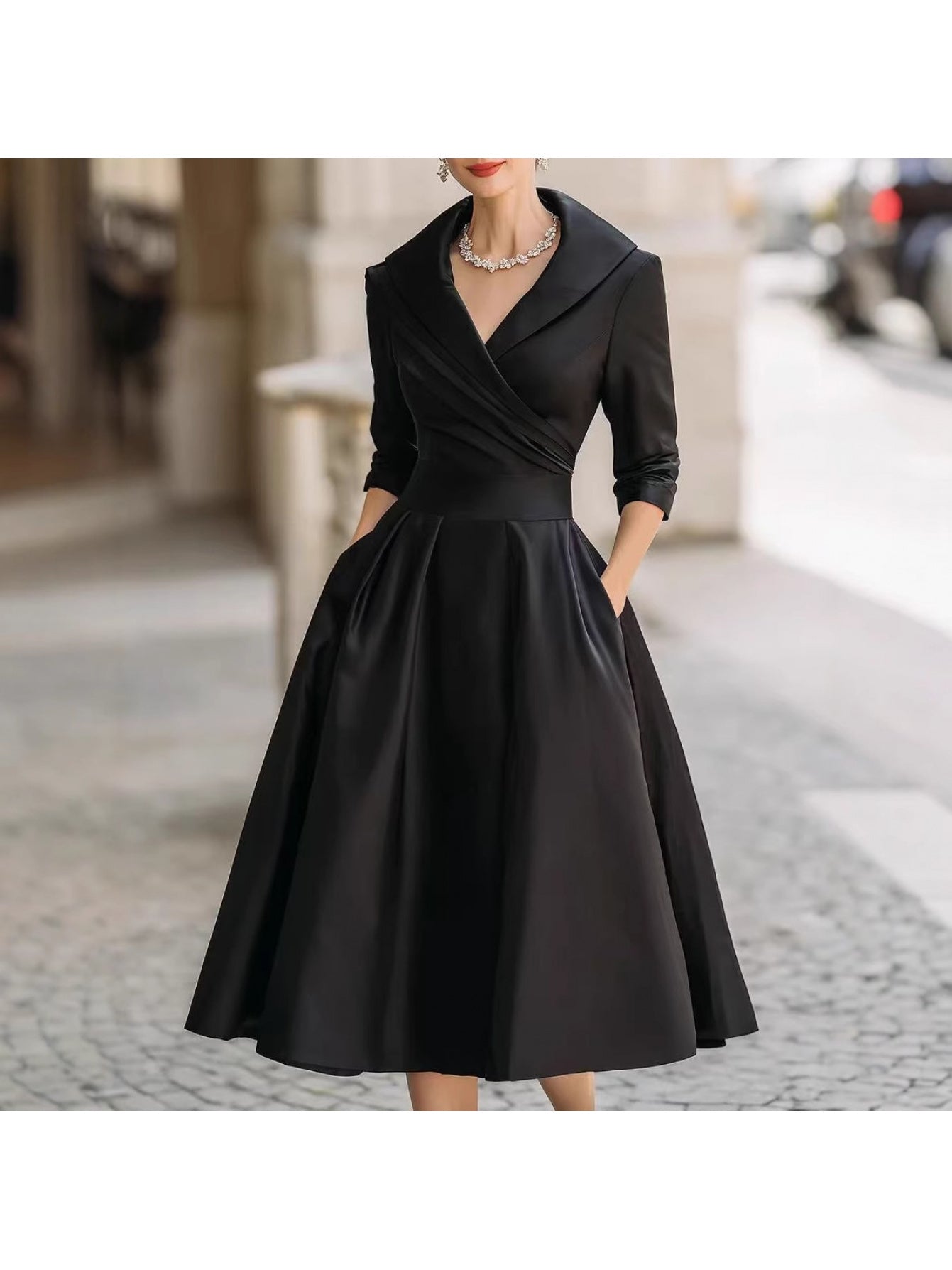 Vestido de Escritório Elegante com Cinto para Mulher - Corte Justo, Manga Comprida, Comprimento Midi, Roupa de Trabalho Formal com Laço de Cintura Ajustável, Gola Estructurada e Silhueta em A, Roupa Profissional Sólida para Reuniões de Negócios, Conferências e Eventos Semi-Formais