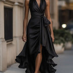 Elegant V-Neck Maxi Dress with Lace Trim