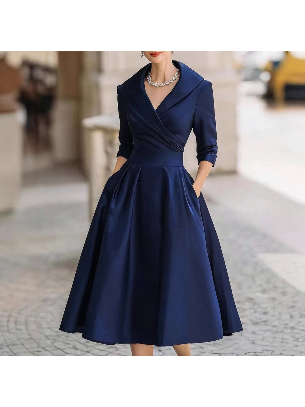 Vestido de Escritório Elegante com Cinto para Mulher - Corte Justo, Manga Comprida, Comprimento Midi, Roupa de Trabalho Formal com Laço de Cintura Ajustável, Gola Estructurada e Silhueta em A, Roupa Profissional Sólida para Reuniões de Negócios, Conferências e Eventos Semi-Formais