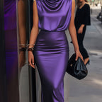 Satin Elegance: Sleeveless Top & Slim Fit Skirt Set