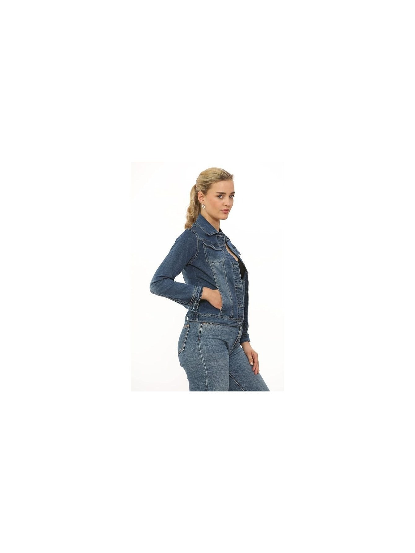 Jaqueta Jeans Feminina NOROZE | Estilo Clássico Trucker com Detalhe Lavado | Jaqueta Casual de Algodão com Design Western para Mulheres