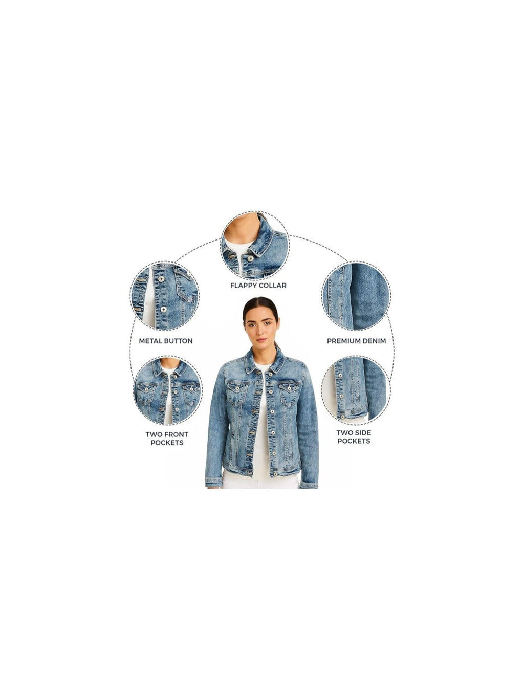 Jaqueta Jeans Feminina NOROZE | Estilo Clássico Trucker com Detalhe Lavado | Jaqueta Casual de Algodão com Design Western para Mulheres