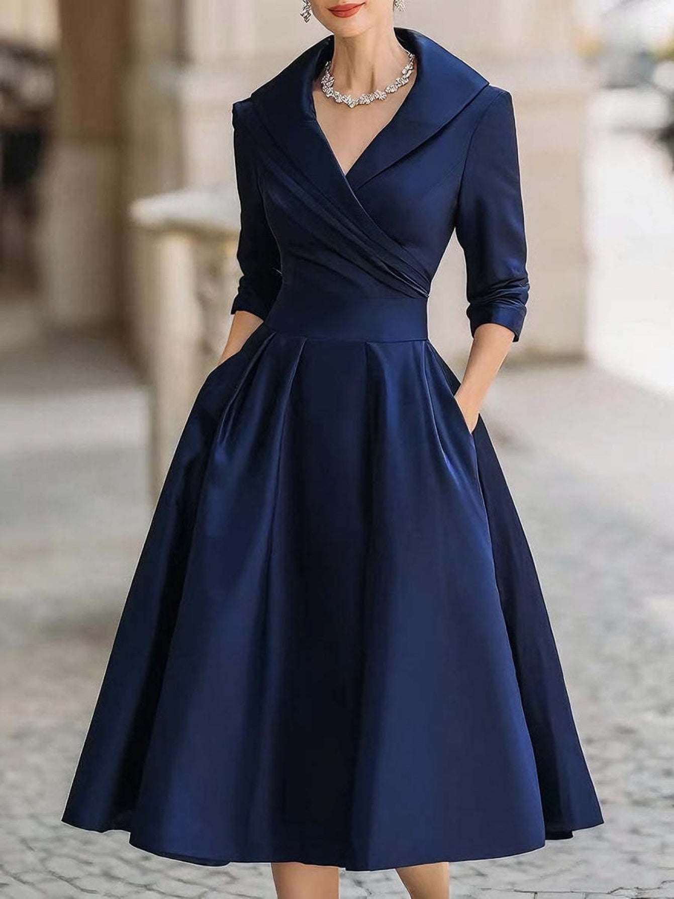 Vestido de Escritório Elegante com Cinto para Mulher - Corte Justo, Manga Comprida, Comprimento Midi, Roupa de Trabalho Formal com Laço de Cintura Ajustável, Gola Estructurada e Silhueta em A, Roupa Profissional Sólida para Reuniões de Negócios, Conferências e Eventos Semi-Formais