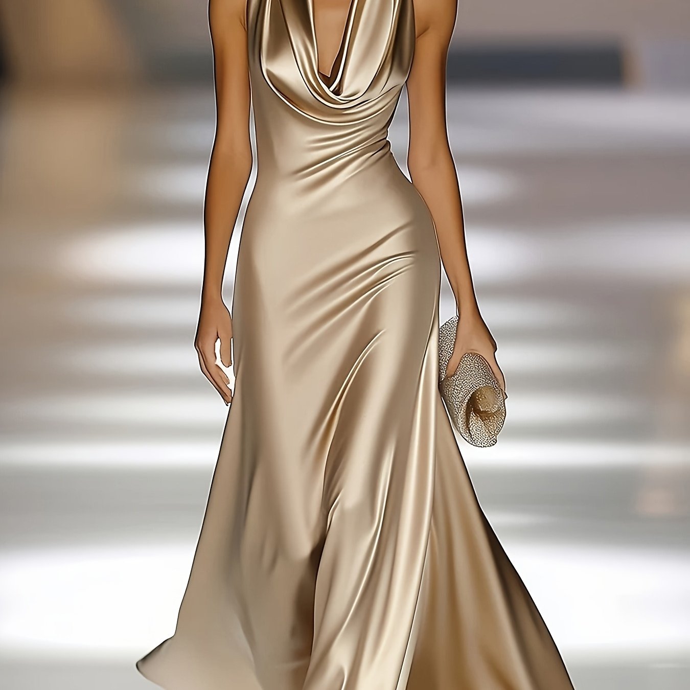 Backless Champagne Mermaid Evening Dress