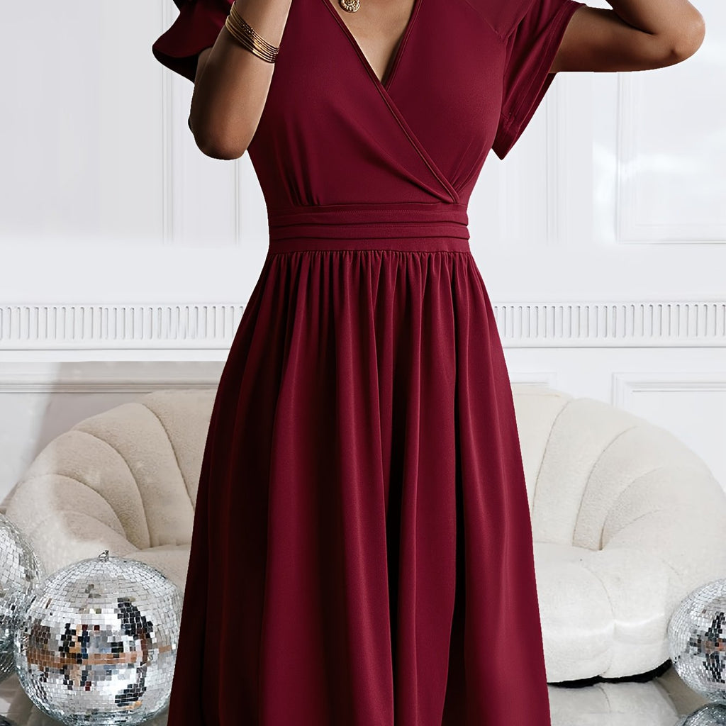 Chic V-Neck Summer Dress with Ruffle Sleeves