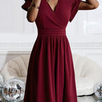 Chic V-Neck Summer Dress with Ruffle Sleeves