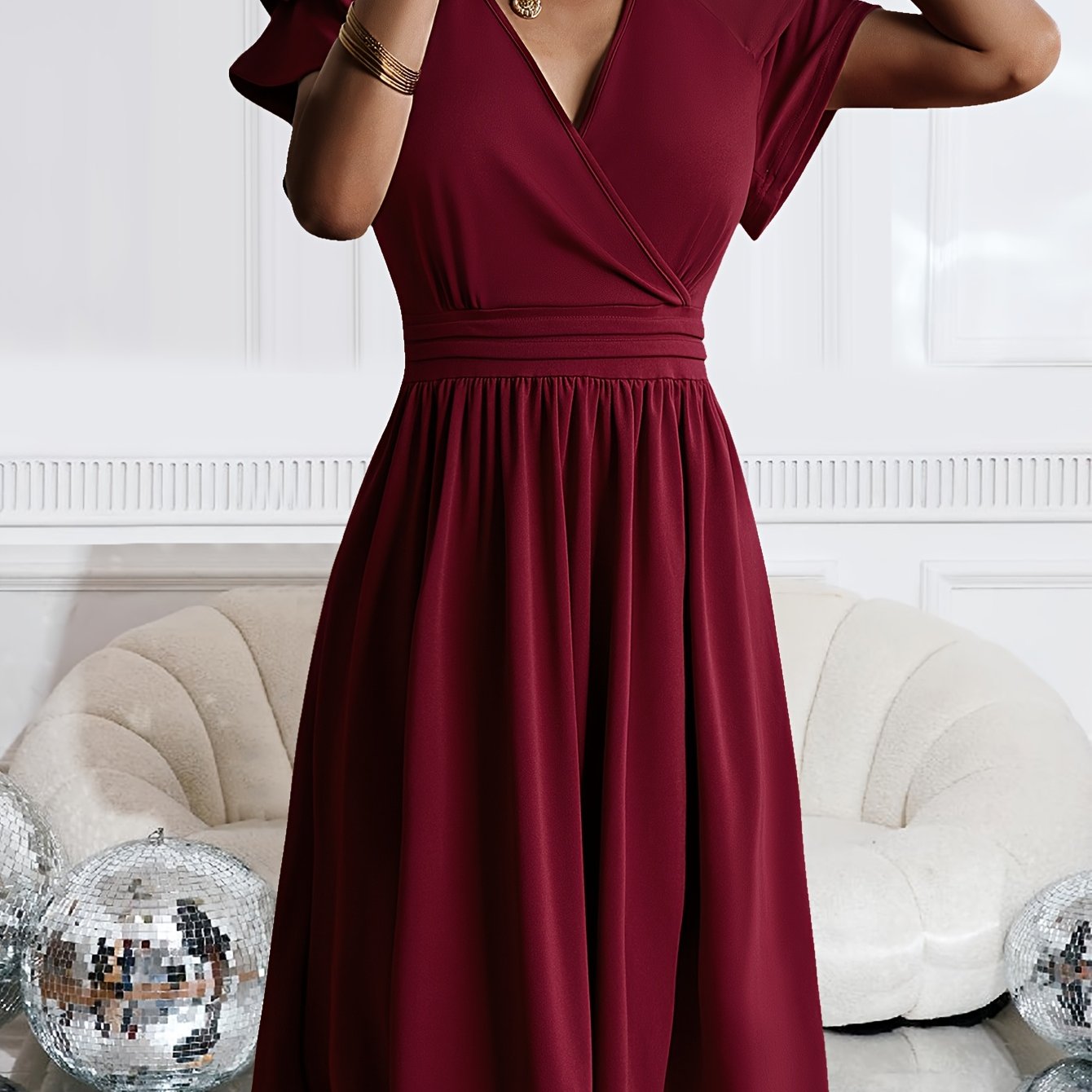 Chic V-Neck Summer Dress with Ruffle Sleeves