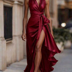 Elegant Burgundy Halter Evening Gown - Mermaid Style