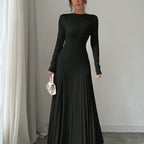 Elegant Pleated Maxi Dress with Belt - Perfect for Winter
