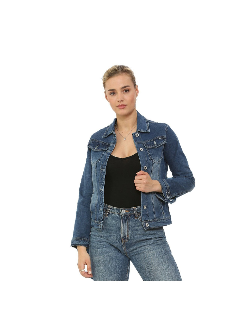 Jaqueta Jeans Feminina NOROZE | Estilo Clássico Trucker com Detalhe Lavado | Jaqueta Casual de Algodão com Design Western para Mulheres
