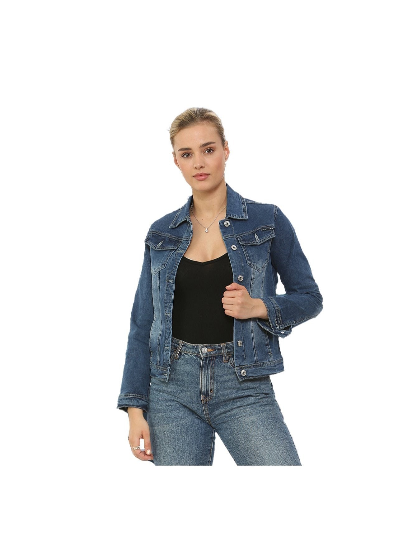 Jaqueta Jeans Feminina NOROZE | Estilo Clássico Trucker com Detalhe Lavado | Jaqueta Casual de Algodão com Design Western para Mulheres