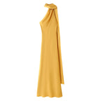 Elegant Soft Silk Satin Halter Maxi Dress - VEITCHE
