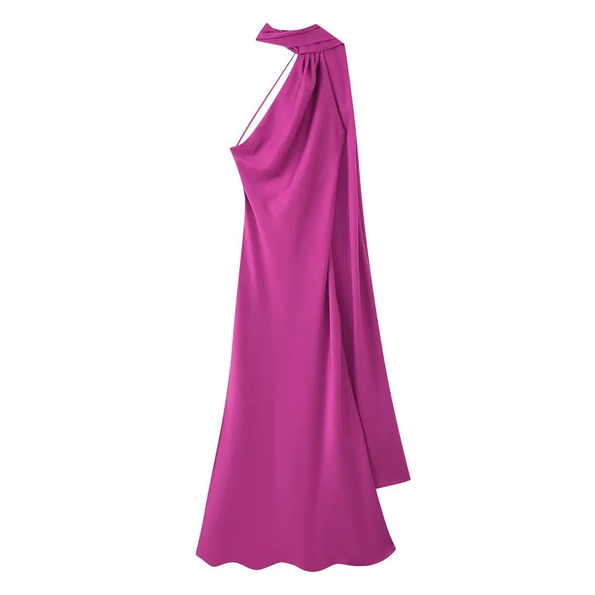 VEITCHE Elegant Women's Soft Silk Satin Long Dress Halter Backless Sleeveless Maxi Dresses Summer Lady Long Ribbon Party Gowns