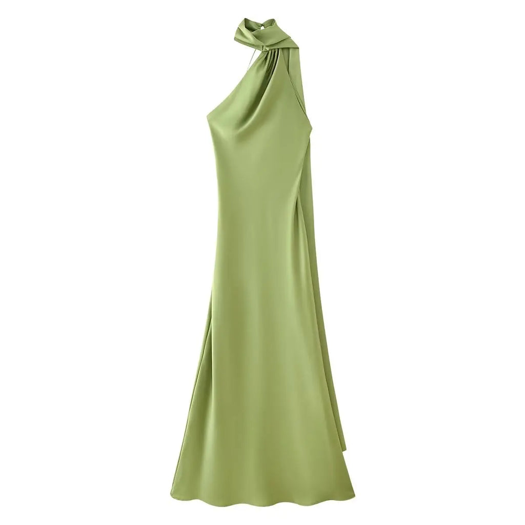 Elegant Soft Silk Satin Halter Maxi Dress - VEITCHE