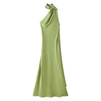 Elegant Soft Silk Satin Halter Maxi Dress - VEITCHE