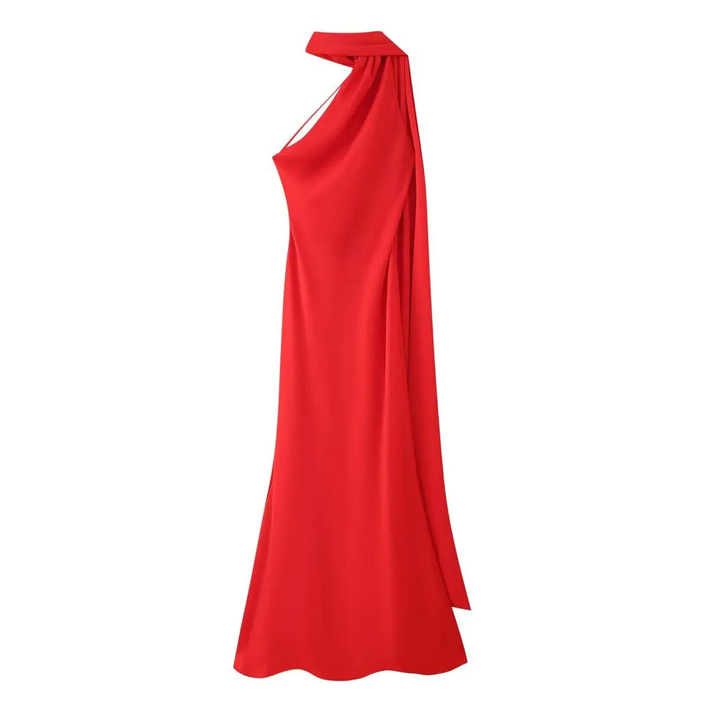 Elegant Soft Silk Satin Halter Maxi Dress - VEITCHE