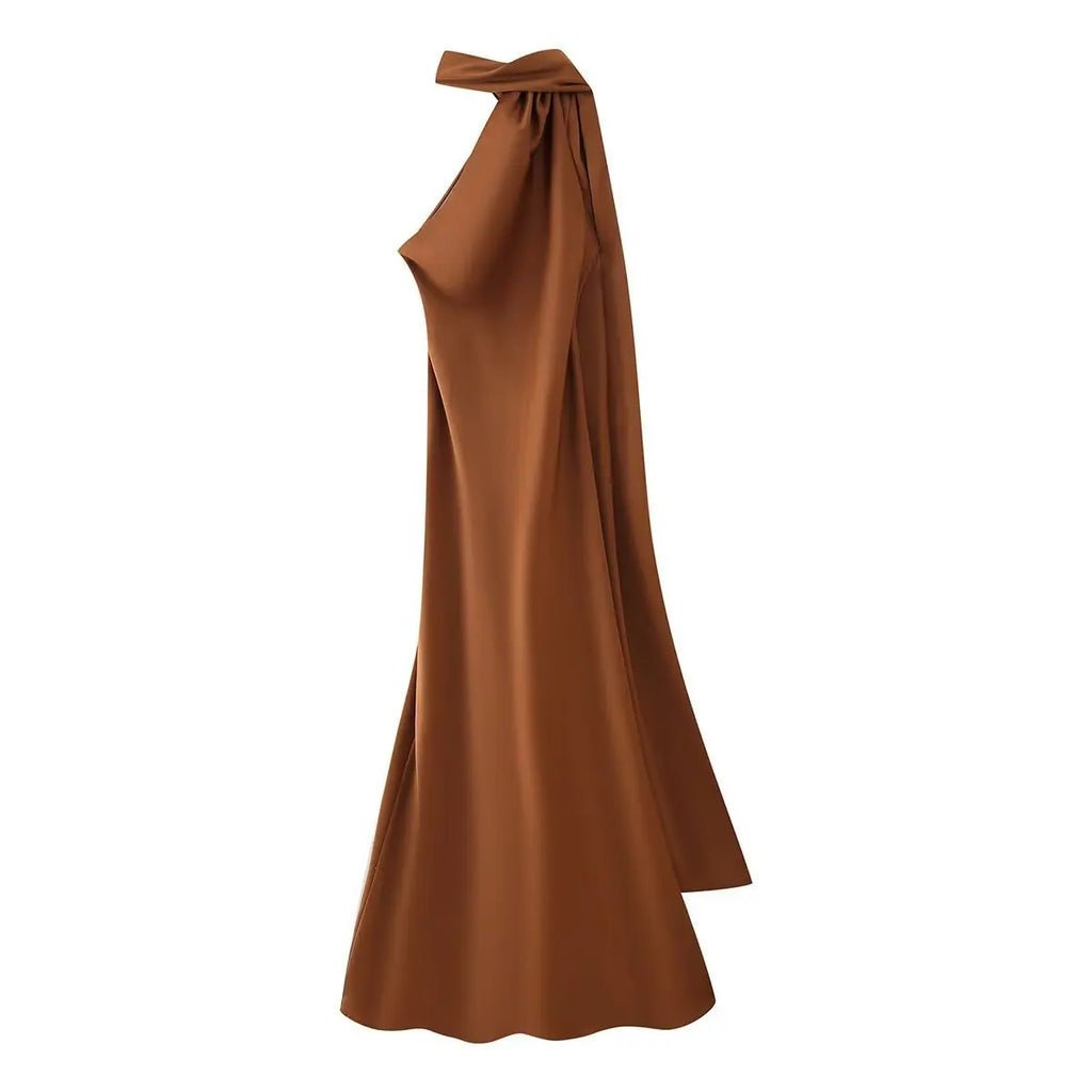Elegant Soft Silk Satin Halter Maxi Dress - VEITCHE