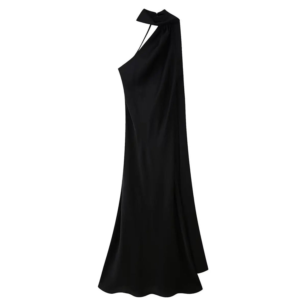 Elegant Soft Silk Satin Halter Maxi Dress - VEITCHE