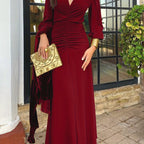 Chic V-Neck Ruched Long Sleeve Dress - Olive Green