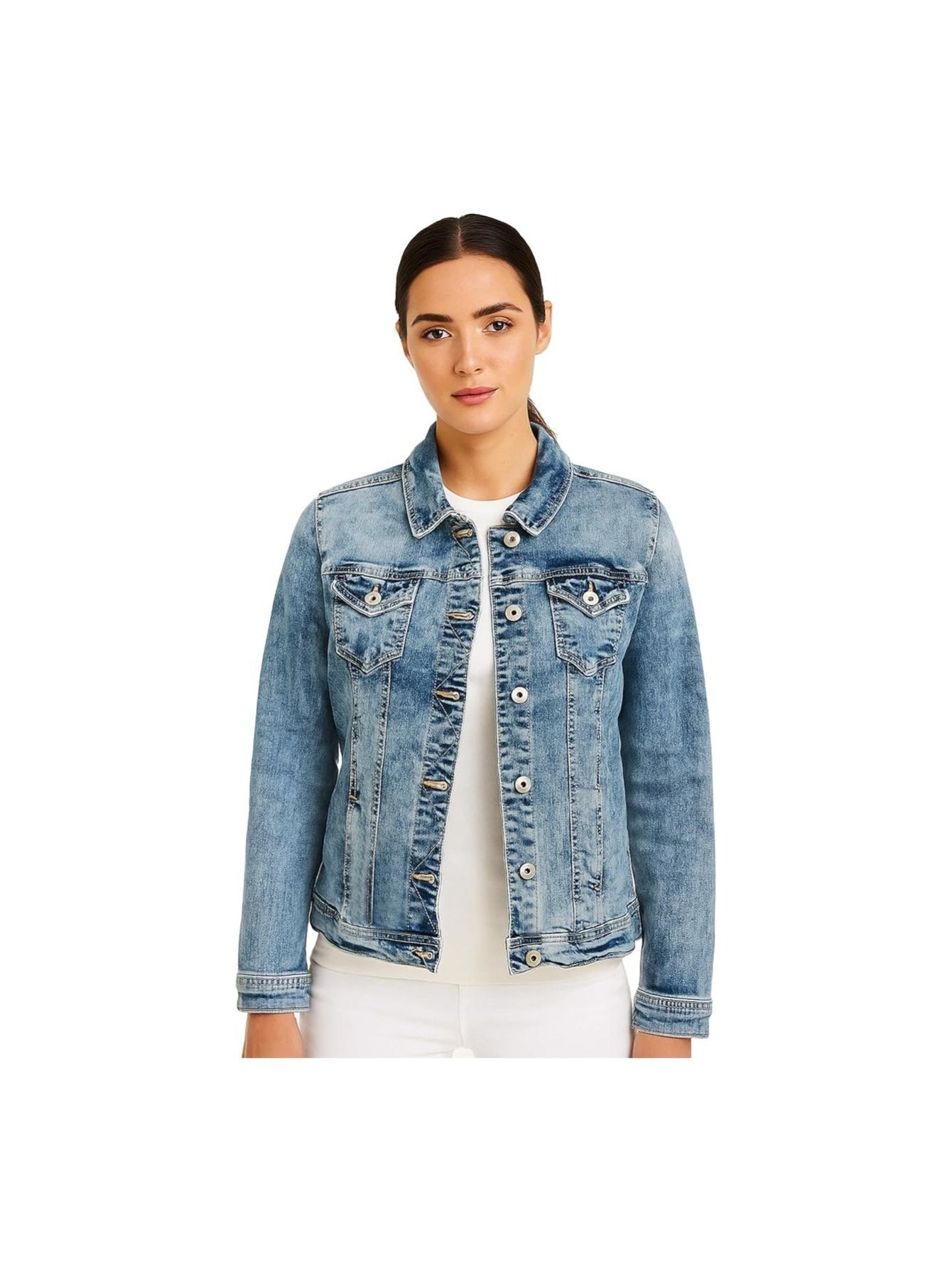 Jaqueta Jeans Feminina NOROZE | Estilo Clássico Trucker com Detalhe Lavado | Jaqueta Casual de Algodão com Design Western para Mulheres