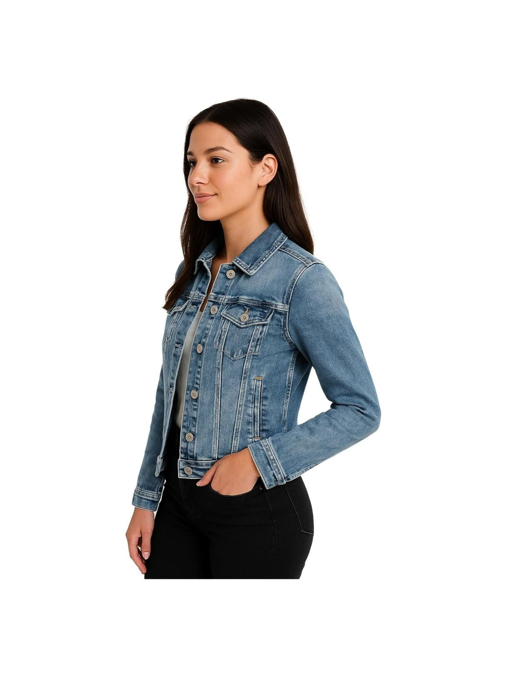 Jaqueta Jeans Feminina NOROZE | Estilo Clássico Trucker com Detalhe Lavado | Jaqueta Casual de Algodão com Design Western para Mulheres
