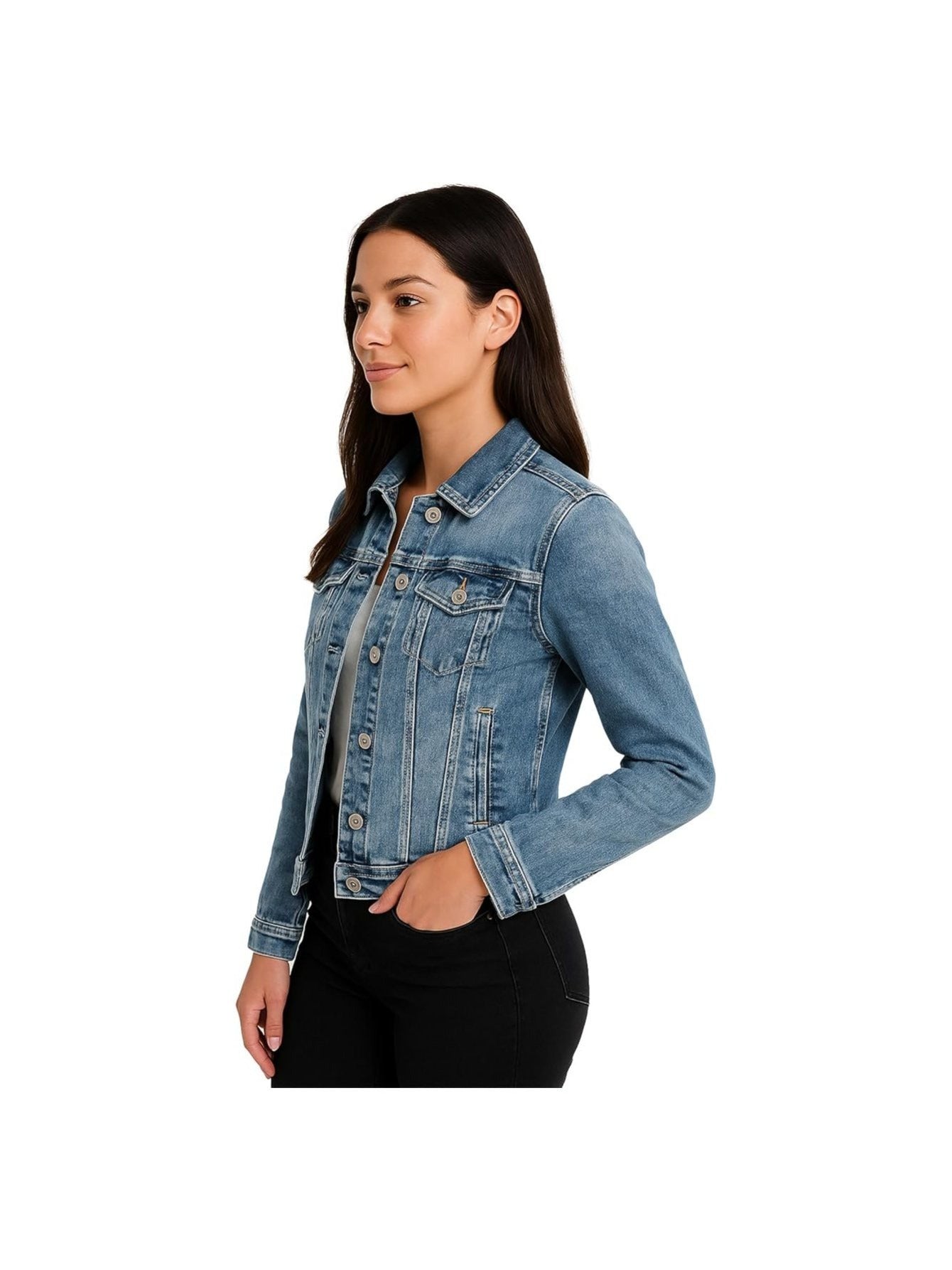 Jaqueta Jeans Feminina NOROZE | Estilo Clássico Trucker com Detalhe Lavado | Jaqueta Casual de Algodão com Design Western para Mulheres