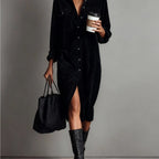 Elegant Minimalist Shirt Dress with Lapel Collar