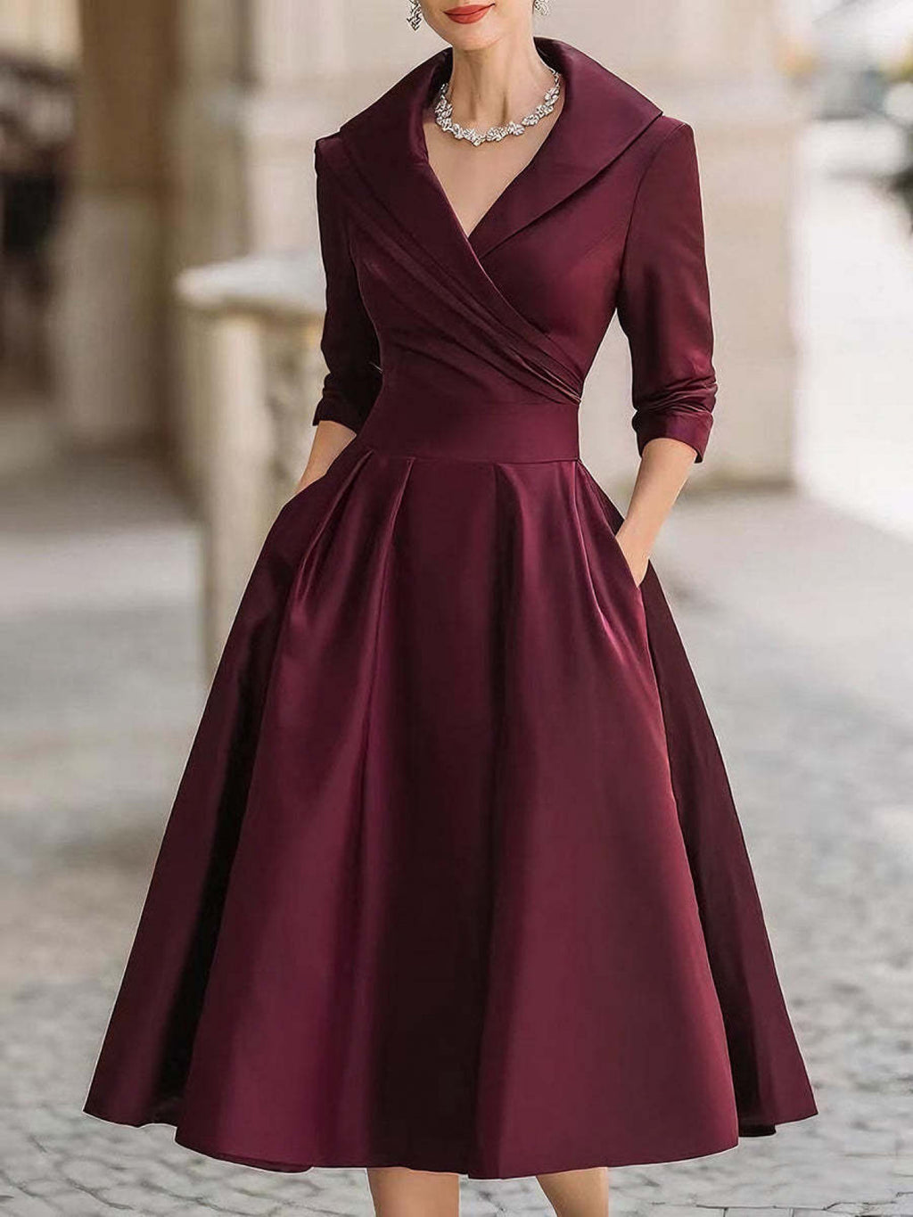 Vestido de Escritório Elegante com Cinto para Mulher - Corte Justo, Manga Comprida, Comprimento Midi, Roupa de Trabalho Formal com Laço de Cintura Ajustável, Gola Estructurada e Silhueta em A, Roupa Profissional Sólida para Reuniões de Negócios, Conferências e Eventos Semi-Formais