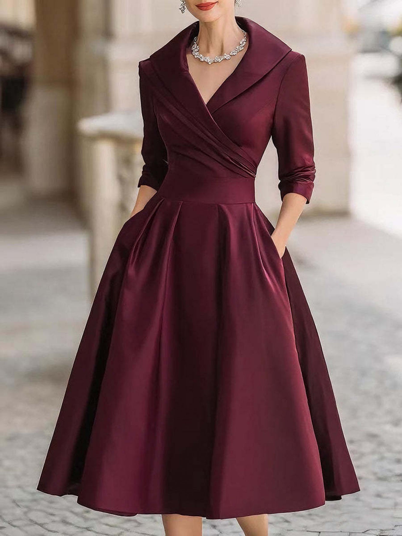Vestido de Escritório Elegante com Cinto para Mulher - Corte Justo, Manga Comprida, Comprimento Midi, Roupa de Trabalho Formal com Laço de Cintura Ajustável, Gola Estructurada e Silhueta em A, Roupa Profissional Sólida para Reuniões de Negócios, Conferências e Eventos Semi-Formais